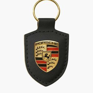 Black Golden Yellow PORSCHE STUTTGART HOTROD  Leather Crest KeyRing Key …